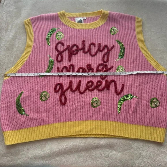 Queen of Sparkles Spicy Margarita Jalapeño Sequin Sweater Vest L NWOT - Picture 12 of 12